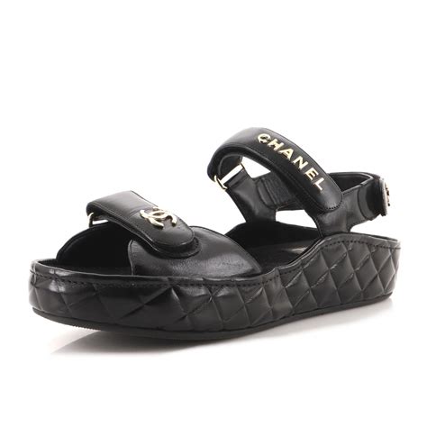 chanel black strap logo sandals